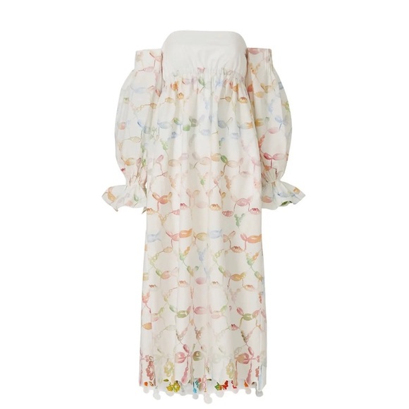 Rosie Assoulin Puff-Sleeve Cotton Off-The-Shoulder Midi Dress 4 - Picture 5 of 14